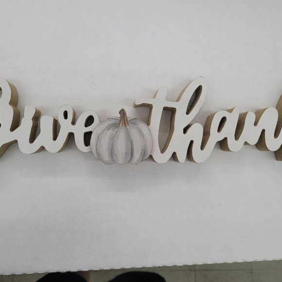 Give thanks wooden pumpkin block table sitter decor fall - Picture 2 of 4